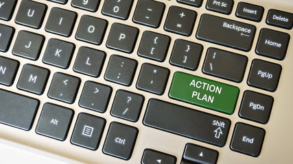 TOP VIEW ON CONCEPTUAL KEYBOARD - ACTION PLAN