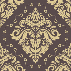 Seamless classic brown and golden pattern. Traditional orient ornament. Classic vintage background