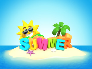 3d render of a cute island with summer word