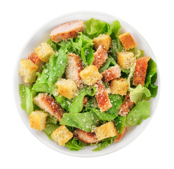 Caesar salad on white background.