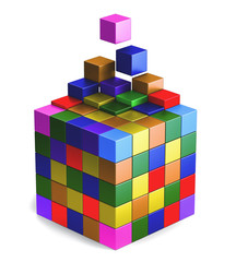 Multicolored cubes on a white background. 3d render illustration.