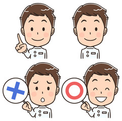 男性看護師（介護士）のアイコン風イラストのセット