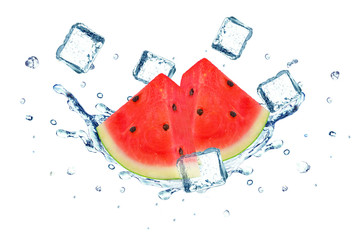 Watermelon splash water and ice