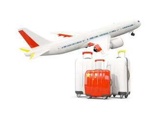 Luggage with flag of china. Three bags with airplane