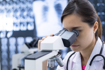 Fototapeta premium Doctor check and research analysia sample lab