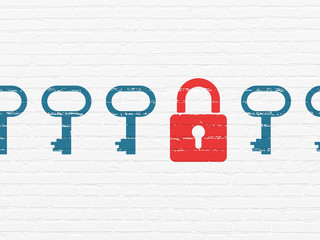 Privacy concept: closed padlock icon on wall background