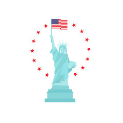 Usa Independence day concept. Statue of liberty with flag
