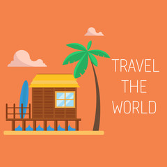 Travel the world concept. Bungalow on the beach