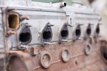 Close-up the head of a six-cylinder engine