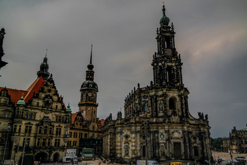 Fototapeta na wymiar Schlossplatz and exterior view to Katholische Hofkirche in Dresden , Germany