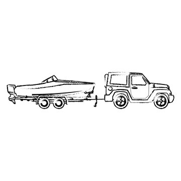 jeep with boat trailer travel tourism image vector illustration