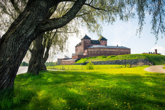 Medieval castle in the city of Hameenlinna, Finland at spring