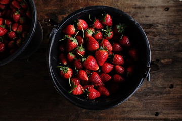 strawberry in bucket