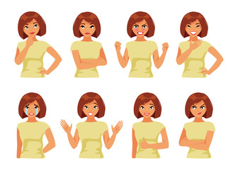 Set of girl with different emotions