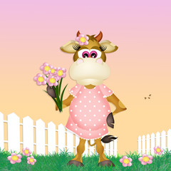 Obraz na płótnie Canvas cow with flowers