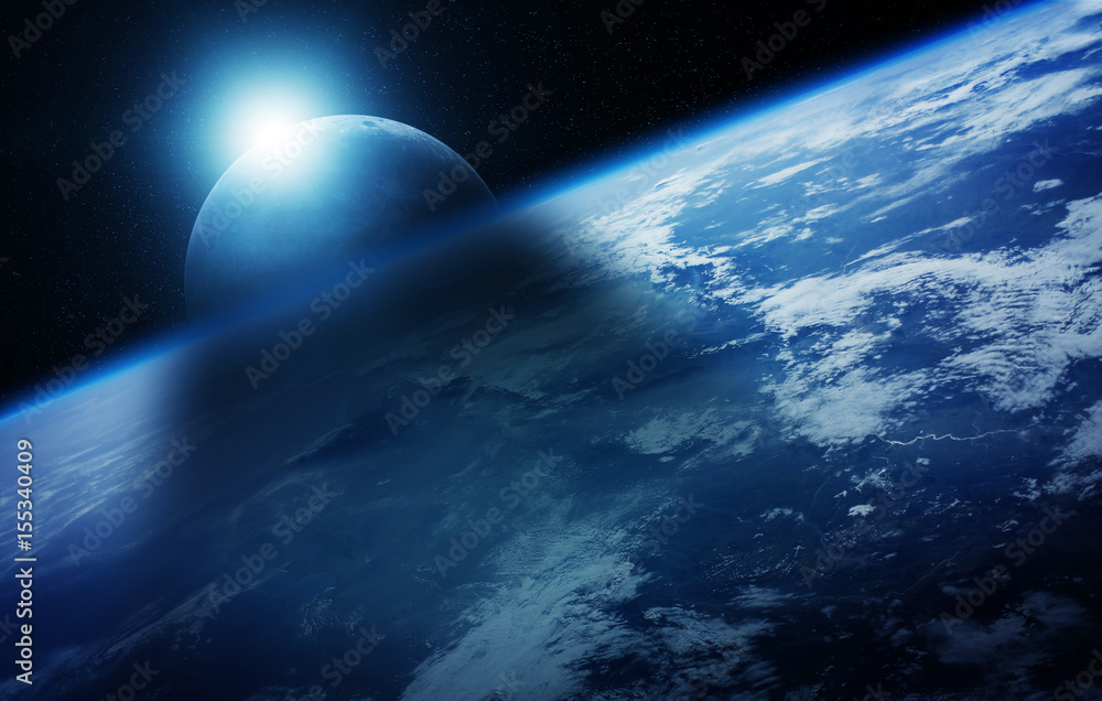 Poster eclipse of the sun on the planet earth 3d rendering elements of this image furnished by nasa