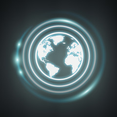 White and glowing blue internet icon 3D rendering