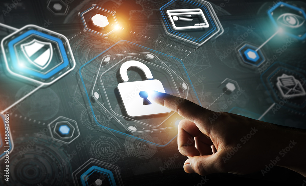 Aufkleber businessman using antivirus to block a cyber attack 3d rendering