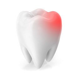 Toothache concept, caries concept isolated on white background. 3D rendering