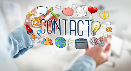 Businessman using manuscript contact text