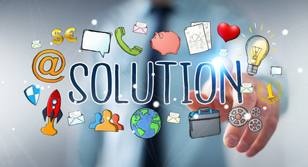 Businessman using hand-drawn solution presentation