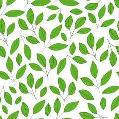 Seamless pattern with Green spring leaves and branches on a