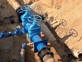 Drink Water Factory. Renewal underground pipelines, valve gates and metal pipes.