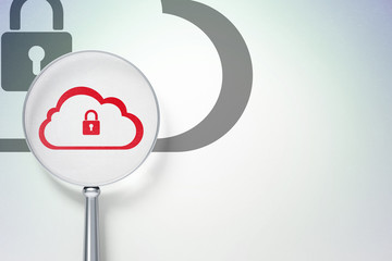 Cloud computing concept:  Cloud With Padlock with optical glass on digital background