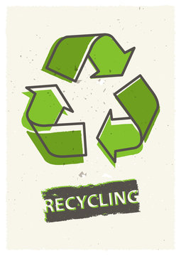 Recycling grunge vector illustration. Creative graphic design with recycle sign.
