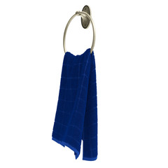 Blue hand towel on round metallic hanger 3D illustration