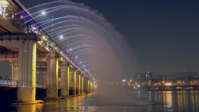 Banpo Bridge at night in Seoul, Korea