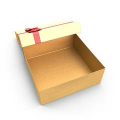Empty Square red giftbox on white. 3D illustration