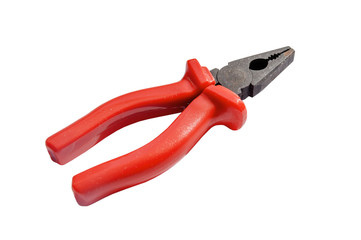 Red grip steel engineer equipment pliers with clipping path for work construction