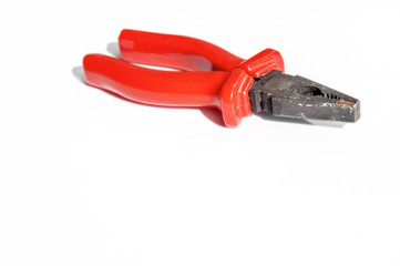 Red grip steel engineer equipment pliers with clipping path for work construction