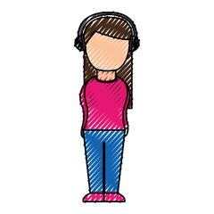 cute woman with earphone vector illustration design