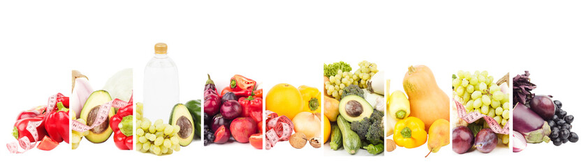 Different sets of healthy food, isolated on white