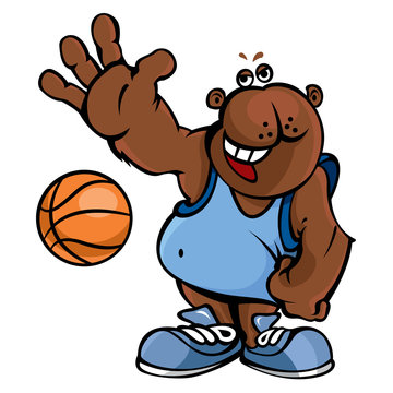 Cartoon bear playing basketball