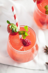 Strawberry iced drink in a marble table