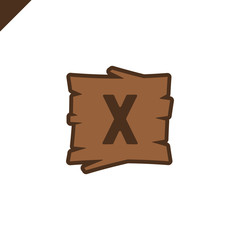 Wooden alphabet or font blocks with letter X in wood texture area with outline.