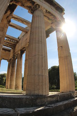 Temple Héphaïstéion ou Théséion, vue monumental du temple rayon de soleil, Acropole...