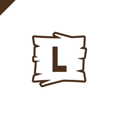 Wooden alphabet or font blocks with letter l in wood texture area with outline.