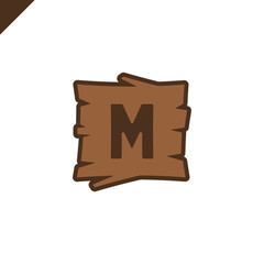 Wooden alphabet or font blocks with letter m in wood texture area with outline.