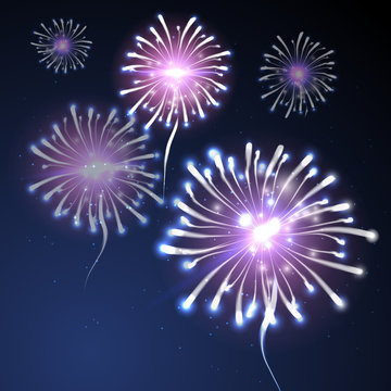 Fireworks background on blue.