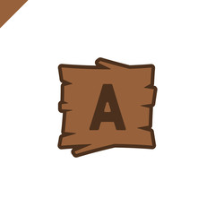 Wooden alphabet or font blocks with letter a in wood texture area with outline.