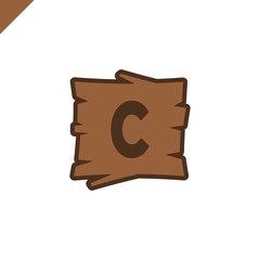 Wooden alphabet or font blocks with letter c in wood texture area with outline.