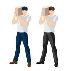 Vector illustration of man loader or courier hold package