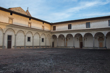 Fototapeta na wymiar Fore courtyard of Florence Charterhouse church. Certosa di Galluzzo di Firenze. Italy.