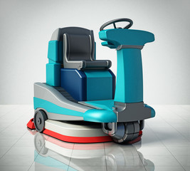 Floor cleaning machine isolated on white background. 3D illustration