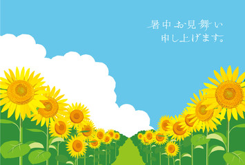 Fototapeta premium ひまわり 暑中お見舞い イラスト