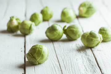 Brussels sprouts on wooden table